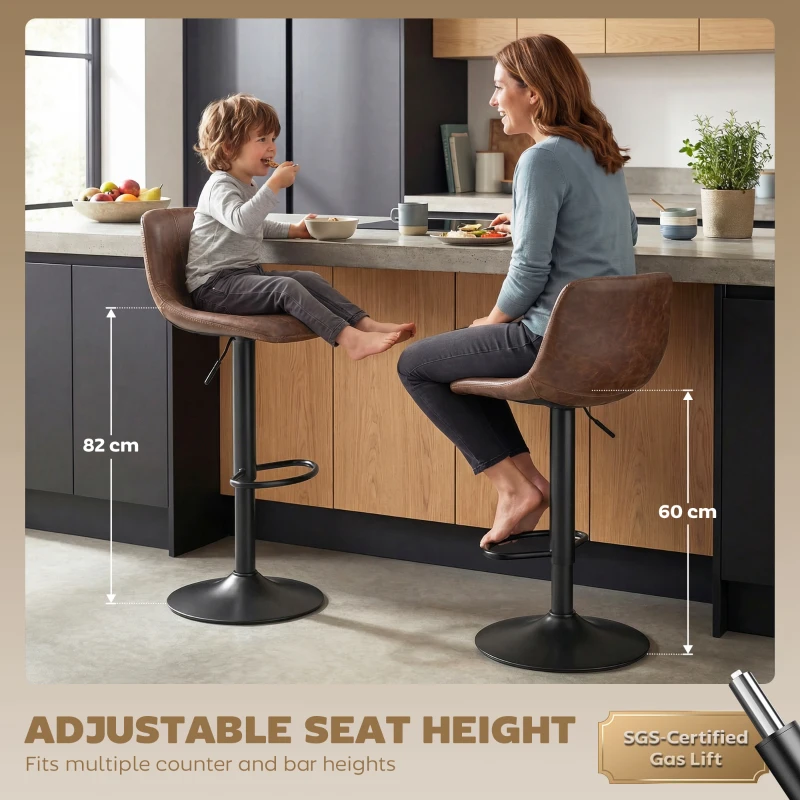 HOMCOM Bar Stools Set of 2, Modern Swivel Barstools with Footrest for Kitchen Island and Dining Room, Brown