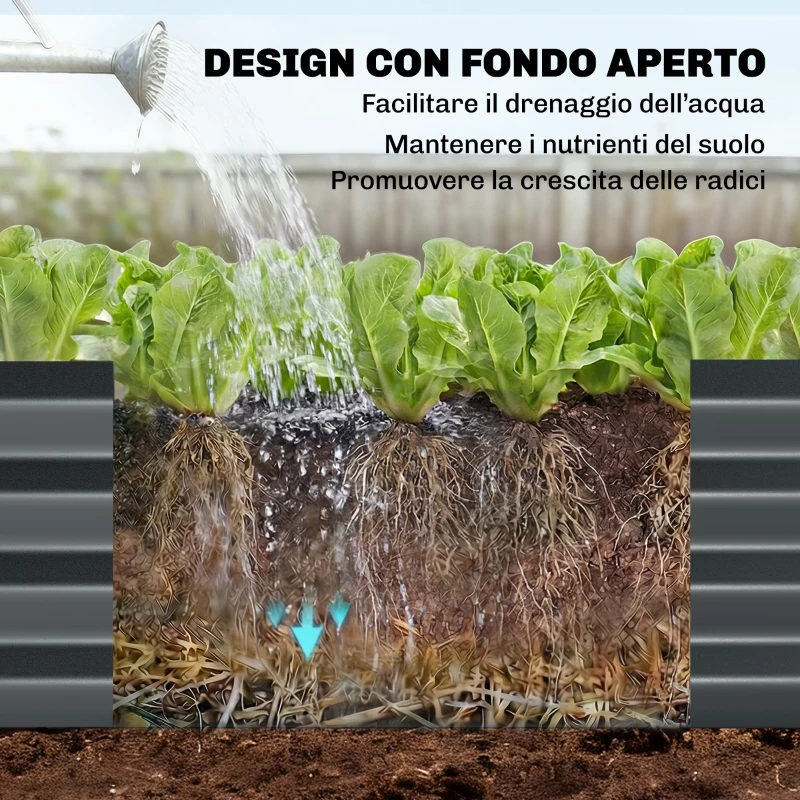 Outsunny Orto Rialzato con Traliccio per Rampicanti e Fondo Aperto in Metallo, 220x110x150 cm, Grigio Scuro