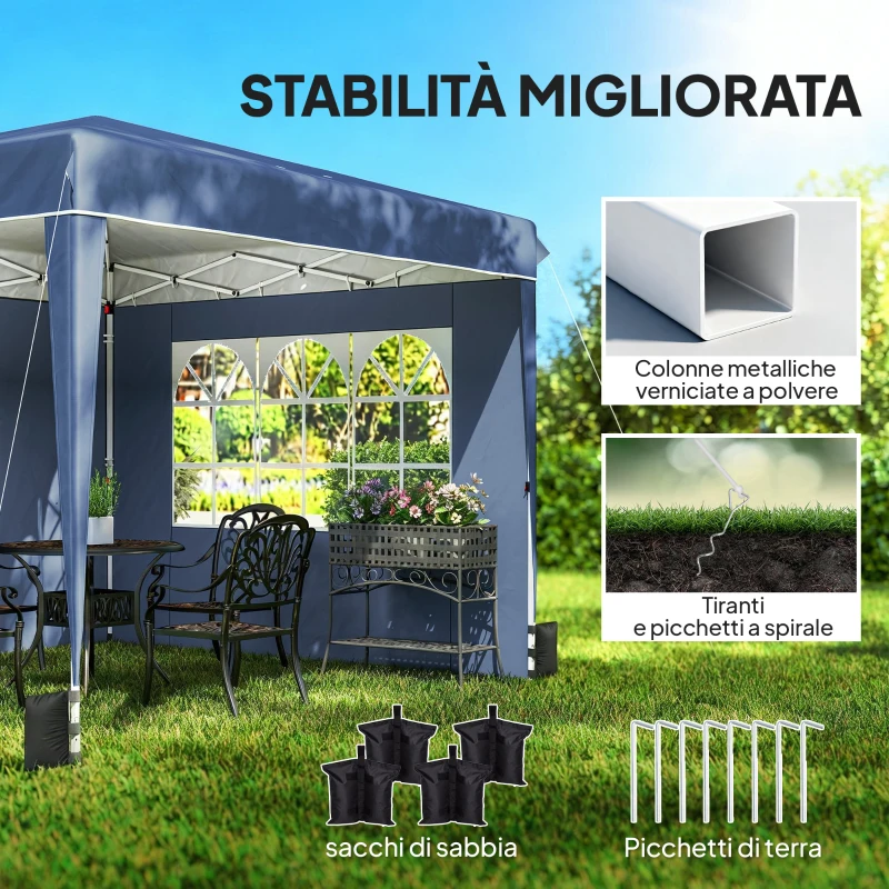 Outsunny Gazebo Pieghevole 3x3 m con Pareti e Altezza Regolabile, Protezione UV 50+, Blu Scuro