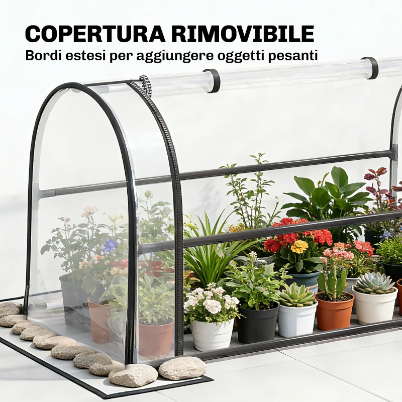 Outsunny Letto per Orto Rialzato con Copertura Mini Serra e Foro di Drenaggio, 100x49x136 cm, Nero