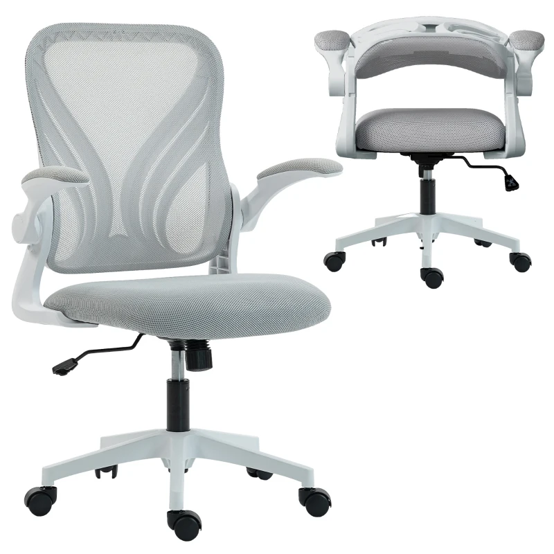 HOMCOM Silla de oficina ergonómica, silla de malla, respaldo abatible, reposabrazos plegables, 73x62x101-111cm, gris