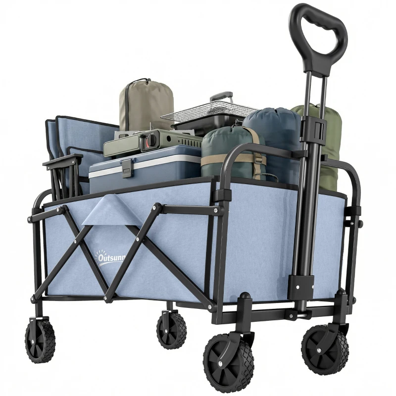 Outsunny Carrello da giardino pieghevole 66 L con maniglia regolabile, 81x45x89 cm, Grigio