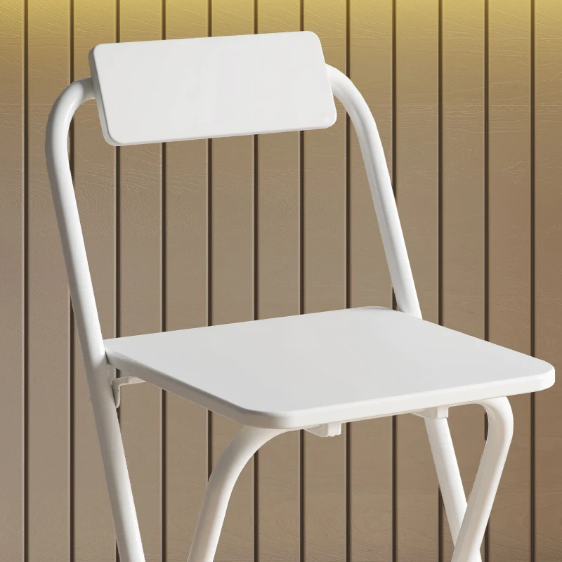 HOMCOM Lot de 2 tabourets de bar pliables avec dossier et repose-pieds, cadre en acier, 87 cm de haut, blanc