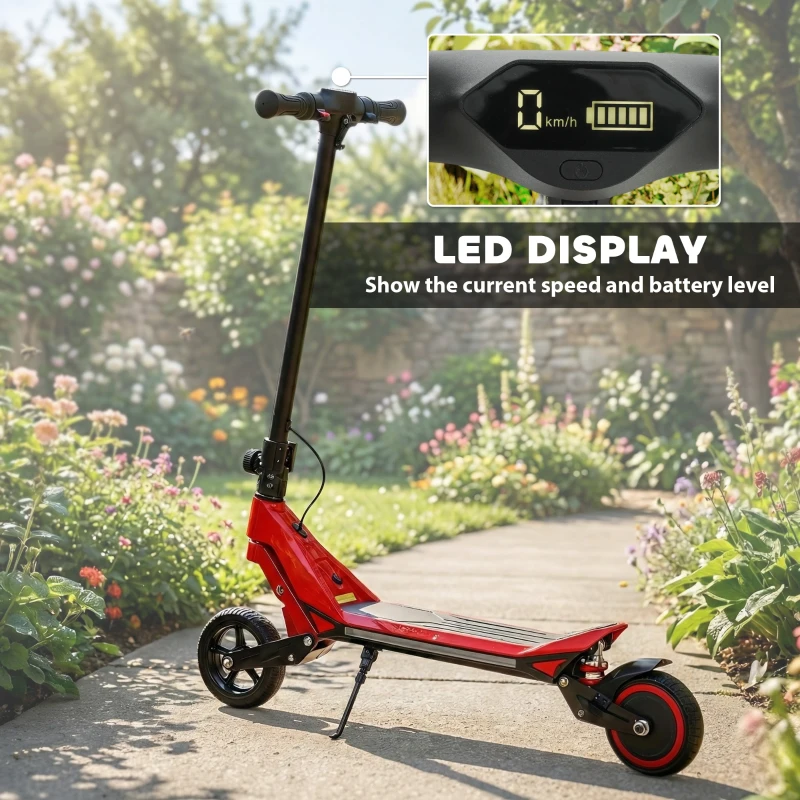 SPORTNOW Electric Scooter for Kids, Foldable E Scooter for Age Age 6+ with LED Display, RGB lights, Up to 16km/h, Red