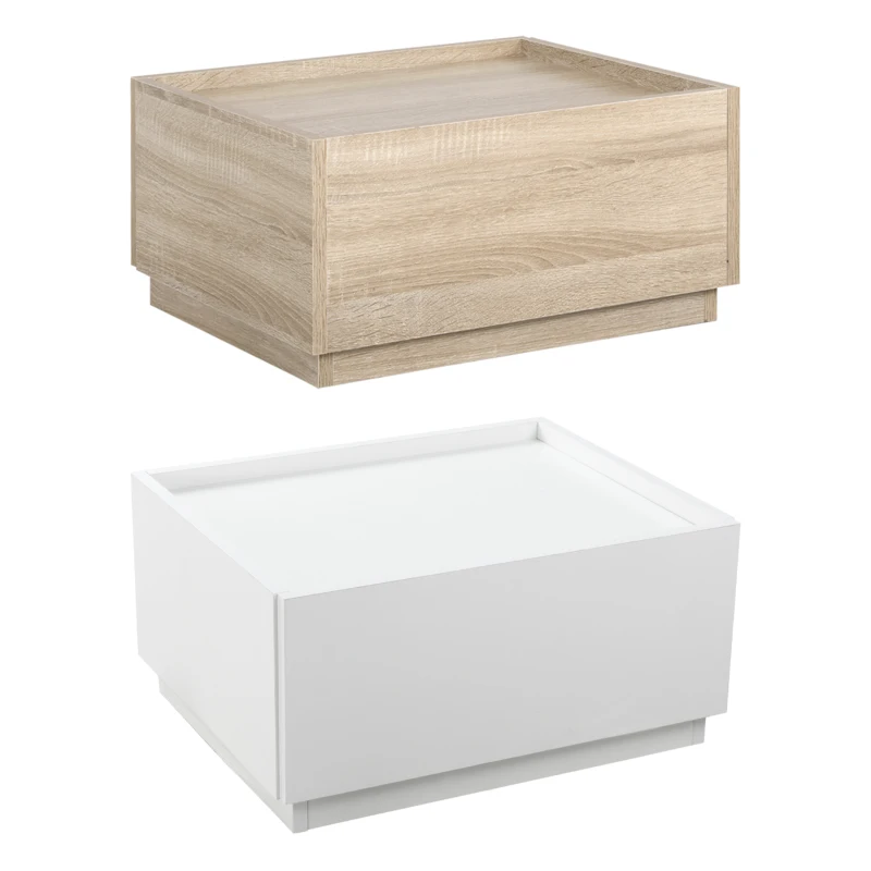 HOMCOM Table de chevet empilable table de nuit table d'appoint avec 2 tiroirs pour chambre à coucher, salon - blanc et naturel