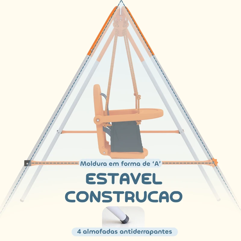 Outsunny Baloiço Infantil de Aço para Crianças dos 6 aos 36 Meses com Encosto Alto e Arnês de Segurança 122x146x122 cm Laranja