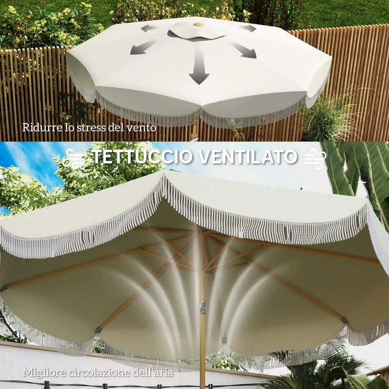 Outsunny Ombrellone da Giardino Rotondo 2.7x2.4 m con Manovella, in Metallo e Poliestere, Beige