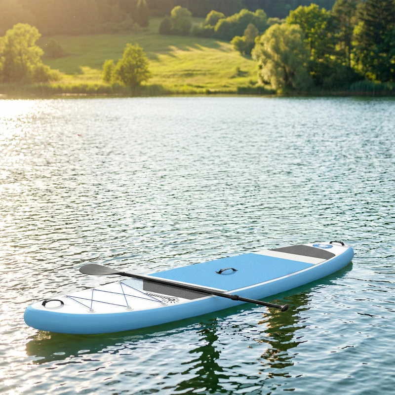 Outsunny Conjunto Prancha Stand Up Paddle Inflável 320 cm SUP com Remo Ajustável Convés EVA Antiderrapante Coleira Bomba