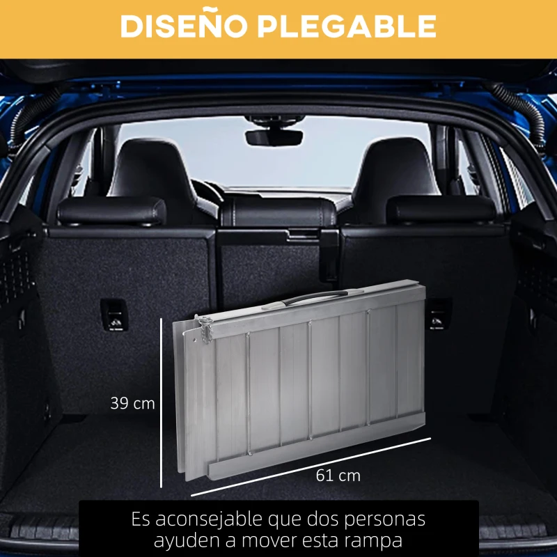 HOMCOM Rampa para Sillas de Ruedas Plegable 61 cm Carga 270 kg Rampa Portátil de Aluminio con Bordes de Seguridad Plata
