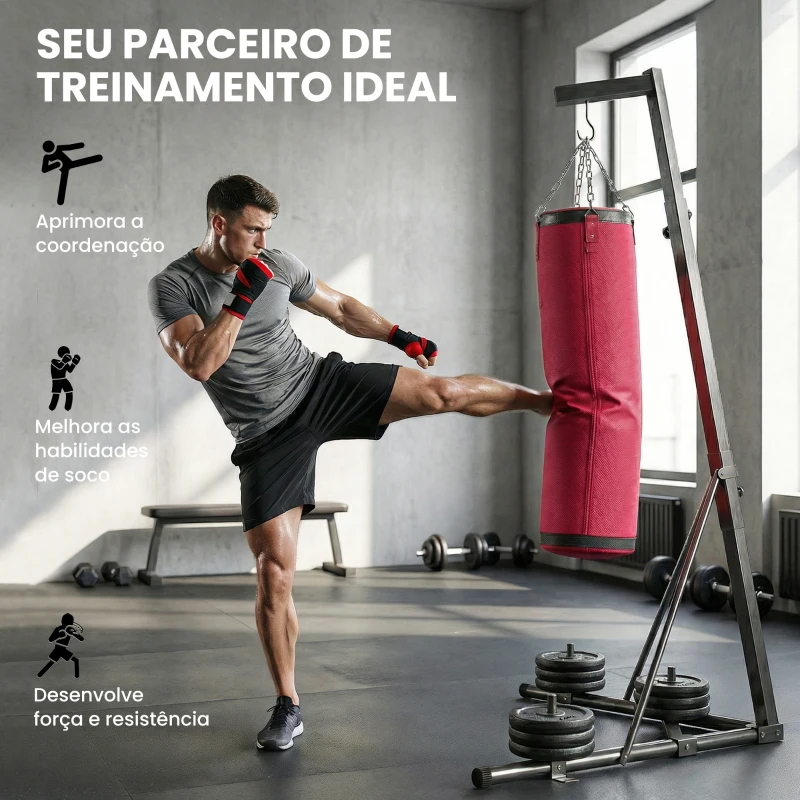 SPORTNOW Suporte para Saco de Boxe de Pé em Aço Altura Ajustável 175–220 cm e 185–231 cm Base Pesada e Saco de Lona
