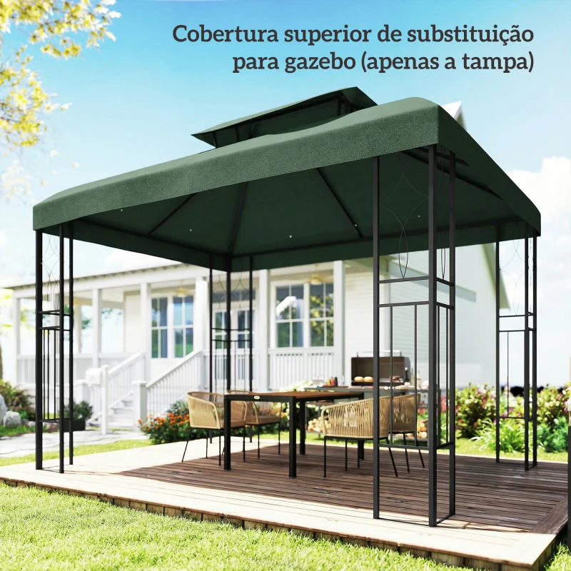 Outsunny Toldo de Substituição 4x3 m com Teto Duplo Orifícios de Drenagem e Proteção UV Apenas Toldo NÃO Inclui Estrutura Verde