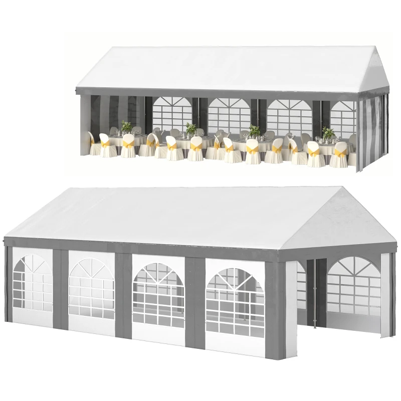 Outsunny Tenda para Festa 4x8 m Tenda de Jardim com Paredes Removíveis Portas e Janelas Anti-UV para Casamento e Eventos Cinzento