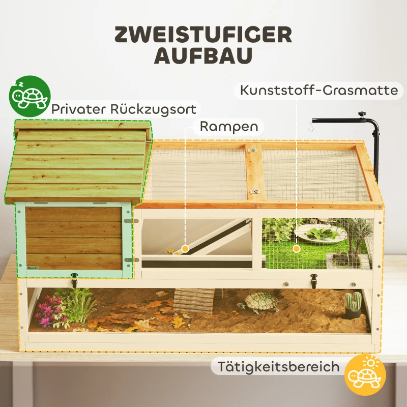 PawHut Schildkrötenhaus, 2-Ebenen-Gehege, Lampenhalter, Kleintierkäfig, Orange