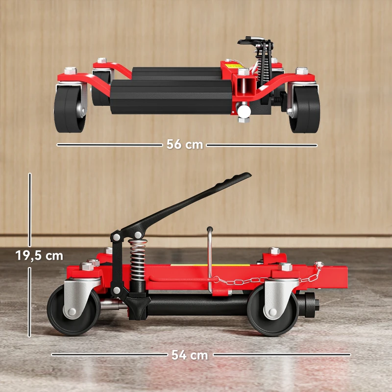 HOMCOM Pack de 2 carros de manutención para coche capacidad 680kg carro de desplazamiento ancho neumático 22,8cm 56x54x19,5cm, negro