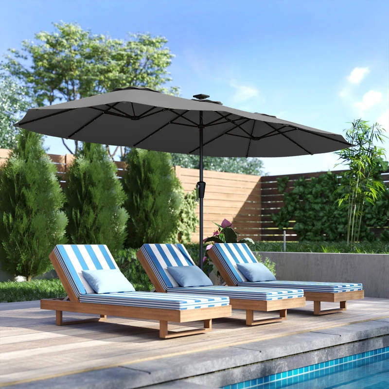 Outsunny Ombrellone doppio con 36 luci LED e manovella, 4x2 m, Grigio scuro