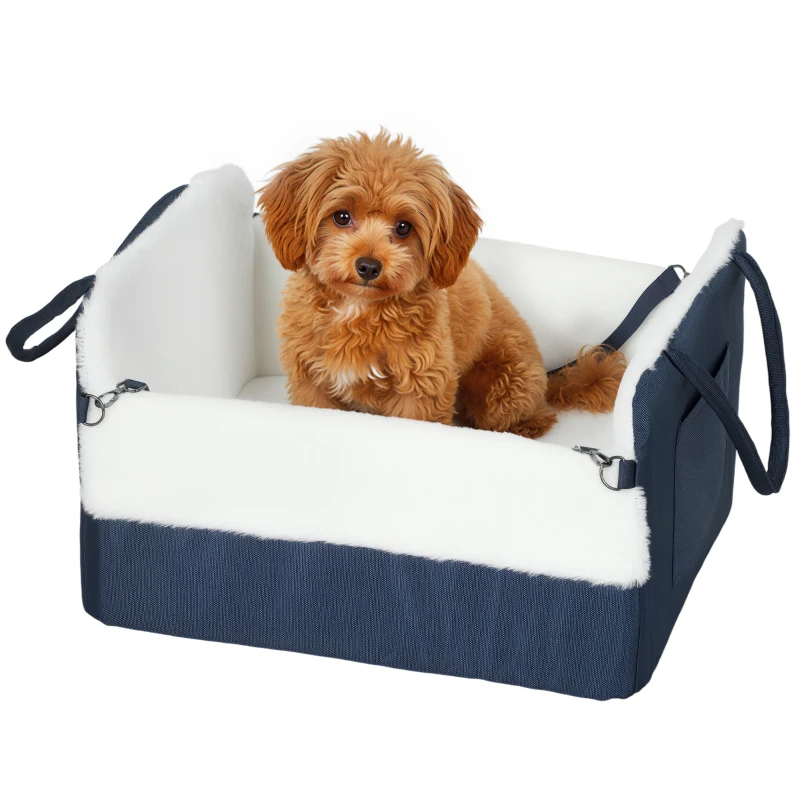PawHut Asiento de coche para perro con cinturón de seguridad y anclaje, asiento de coche para perros 55 x 46 x 32 cm azul marino