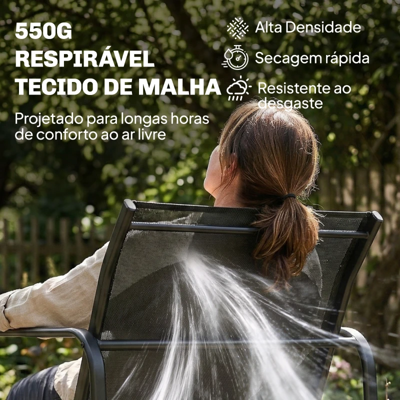 Outsunny Conjunto Jardim de 4 Peças com Sofá de 2 Lugares 2 Poltronas Mesa de Vidro Temperado Tecido Textilene Respirável Cinza Escuro