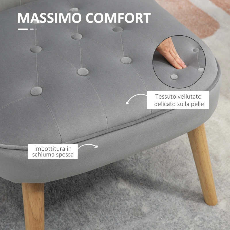 HOMCOM Sedia Moderna per Soggiorno e Sala da Pranzo con Seduta Imbottita e Tessuto Vellutato, 60x66x79 cm, Grigia