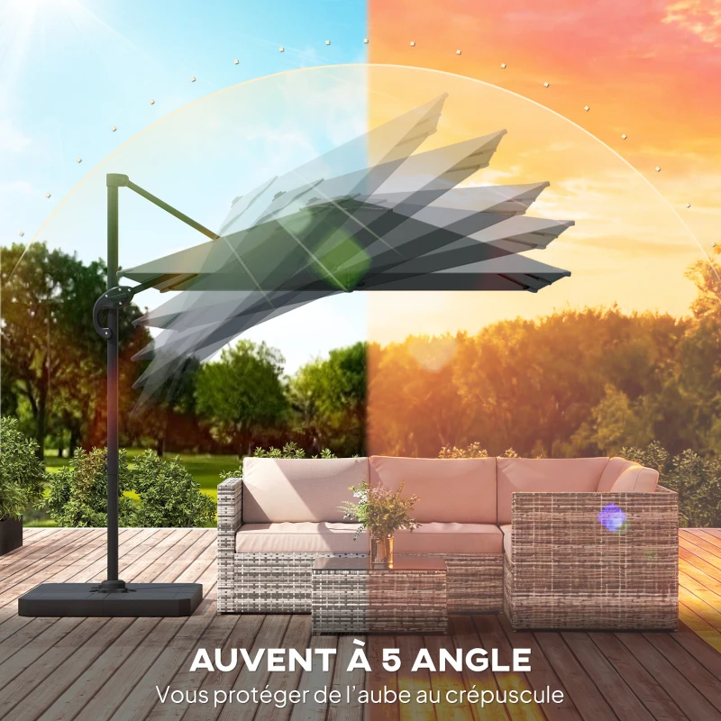 Outsunny Parasol déporté carré parasol de jardin extérieur pied et dalles de lestage mât aluminium protection UV50+2,4x2,4m gris