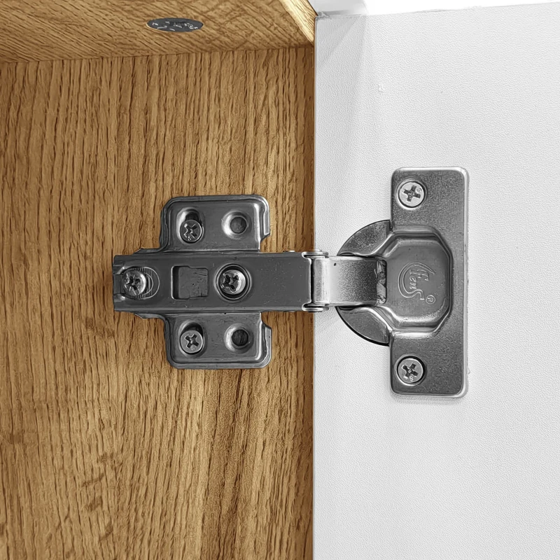 Credenza moderna con illuminazione a LED, vetrina e cassetti, 120x37x76.5 cm, Bianco