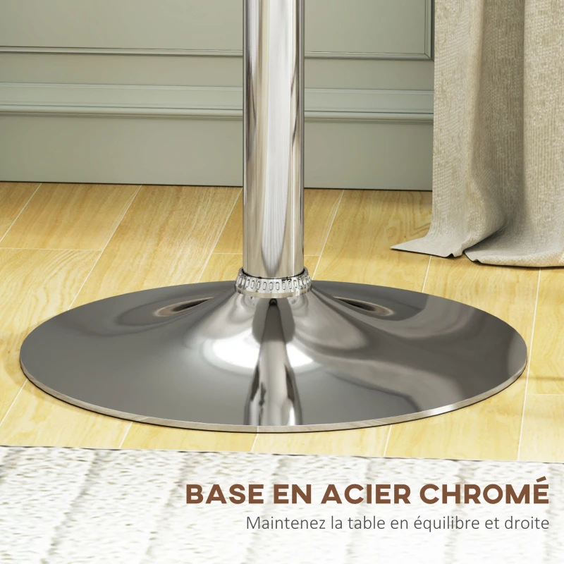 HOMCOM Table de Bar Table Bistro Mange-debout Hauteur réglable 67-93 cm Ø 63 cm Plateau pivotant 360° métal chromé PU blanc