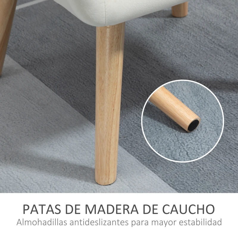 HOMCOM Butaca de Salón Moderna Tapizado en Terciopelo con Patas de Madera Sillón Relax para Sala de Estar Crema
