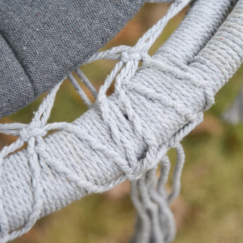 Outsunny Cadeira suspensa redonda Ø60 cm Cadeira de rede de balanço com almofada e corda de algodão para interior e exterior 80x80x42 cm Cinza