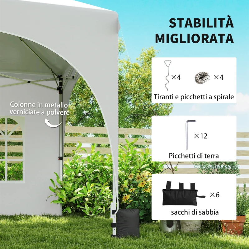 Outsunny Gazebo da Giardino Pieghevole 3x6 m con Pareti Rimovibili e Borsa di Trasporto, Bianco