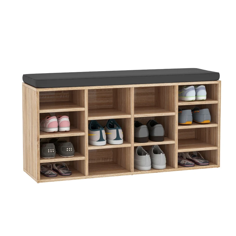 HOMCOM Multi-Storage Shoe Rack w/ 14 Compartments Cushion Moving Shelves Solid Frame Foot Pads Home Office Tidy Organisation Boots Trainers Brown