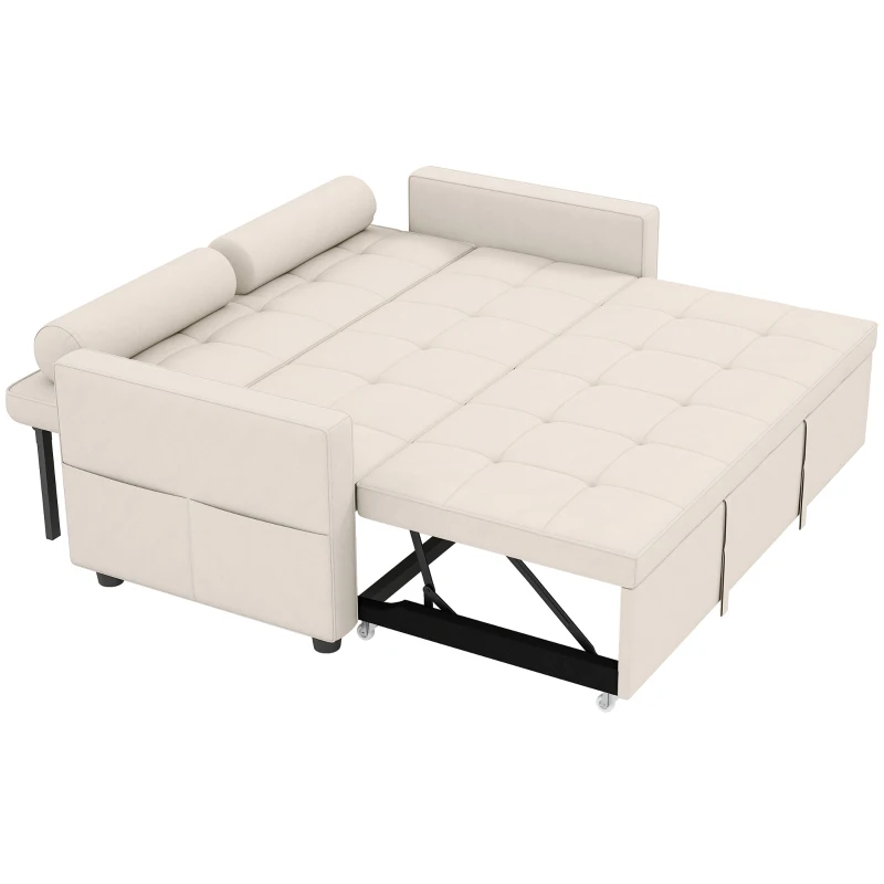 HOMCOM Divano letto 2 posti 3 in 1 con letto estraibile e 2 cuscini, 80,5x137,5x84 cm, Beige