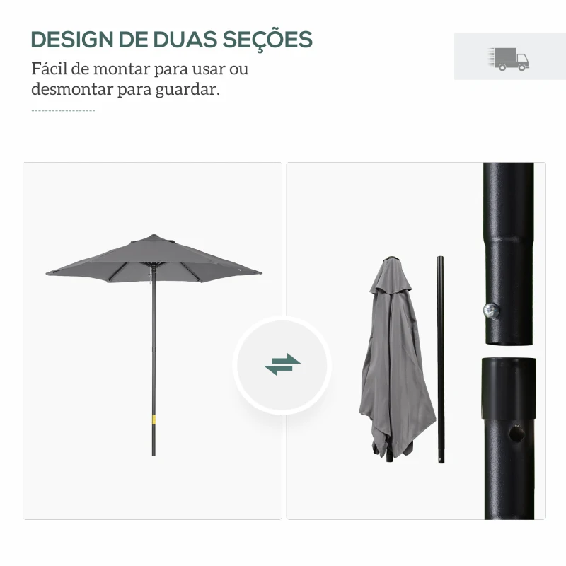 Outsunny Chapéu de Sol para Terraço Exterior com Cobertura Ventilada e Mastro Desmontável de Alumínio para Jardim e Pátio Cinza Escuro