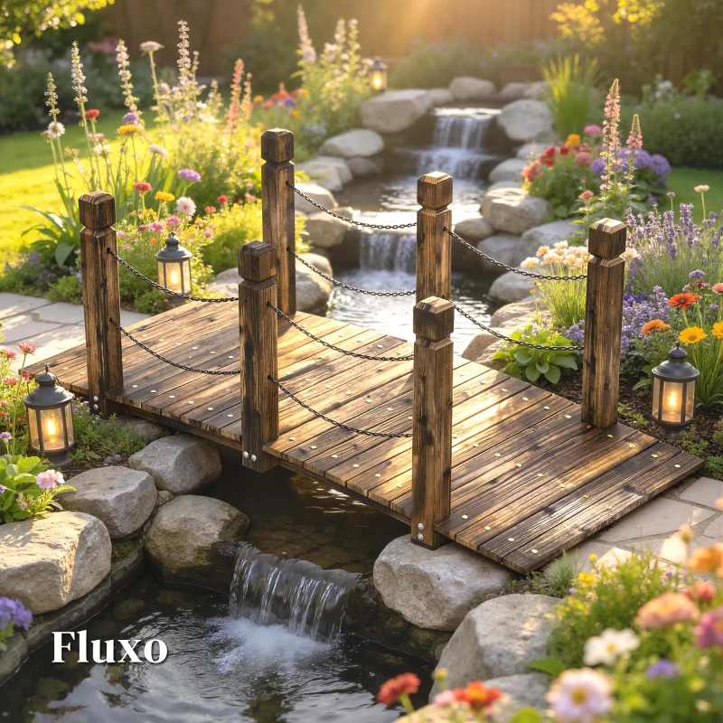 Outsunny Ponte de Jardim de Madeira 1,51 m Ponte Decorativa para Lagos Rústica com Corrimões de Segurança Carbonizada