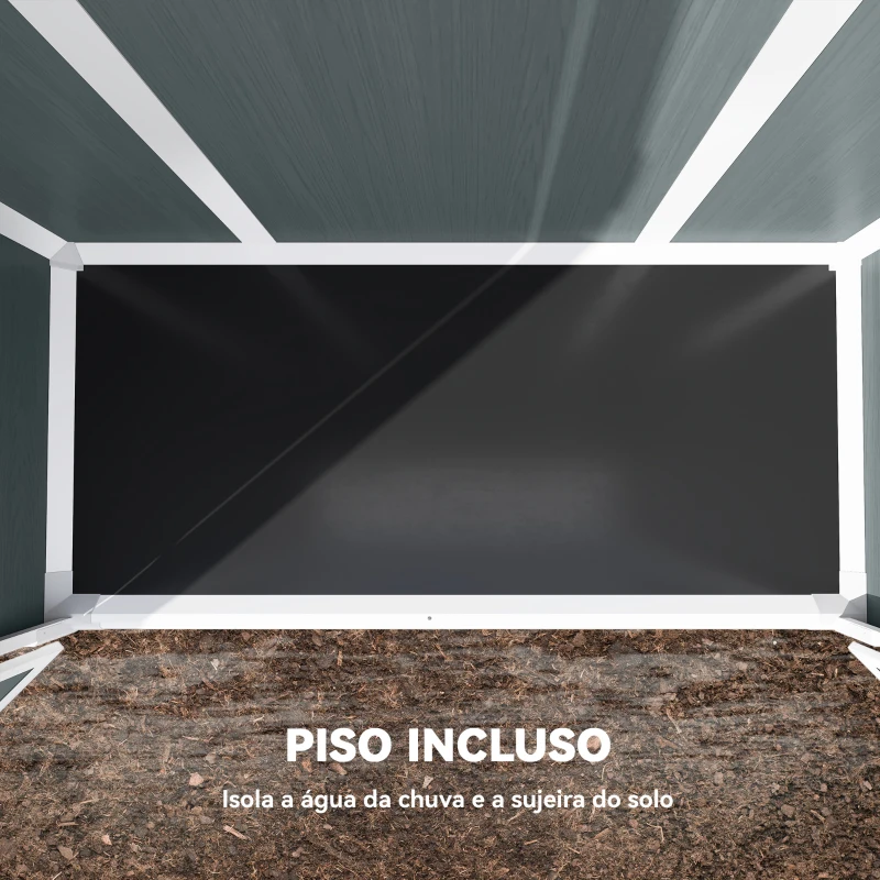 Outsunny Abrigo para Ferramentas 0,8 m² Galpão com Prateleiras Dobráveis 134x68,5x170 cm Plástico com Porta Dupla Fechável e Base