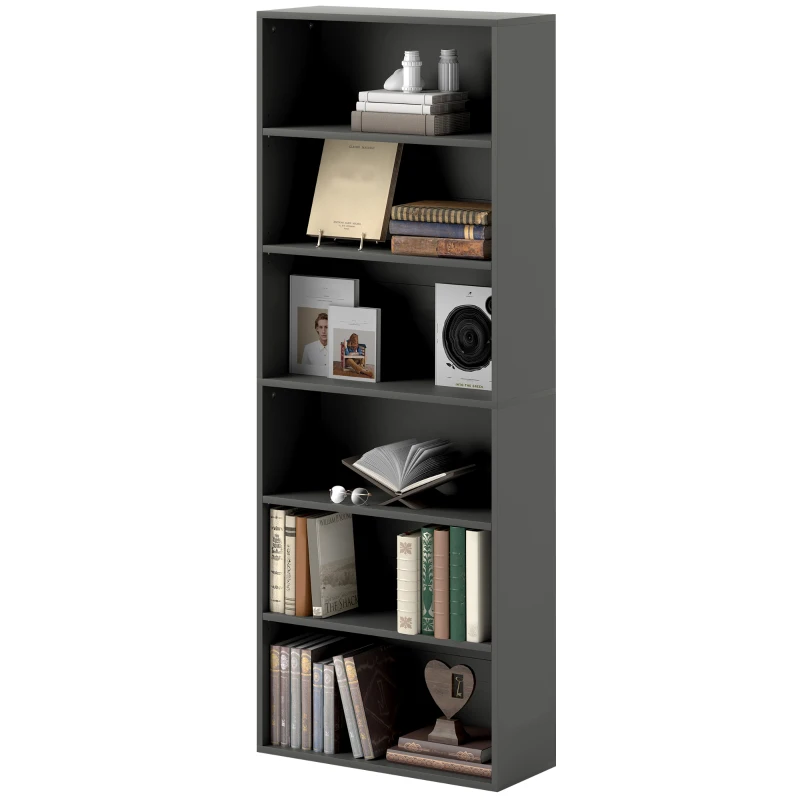 HOMCOM Libreria contenitore a 6 livelli con mensole regolabili, 60x24x158,5 cm, Nero