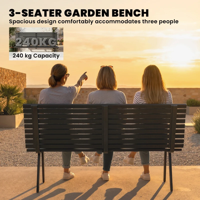 Outsunny Tuinbank 3-zits weerbestendig metalen outdoor zitbank met brede zitting lamellenontwerp, tot 240 kg 154 x 68 x 88 cm