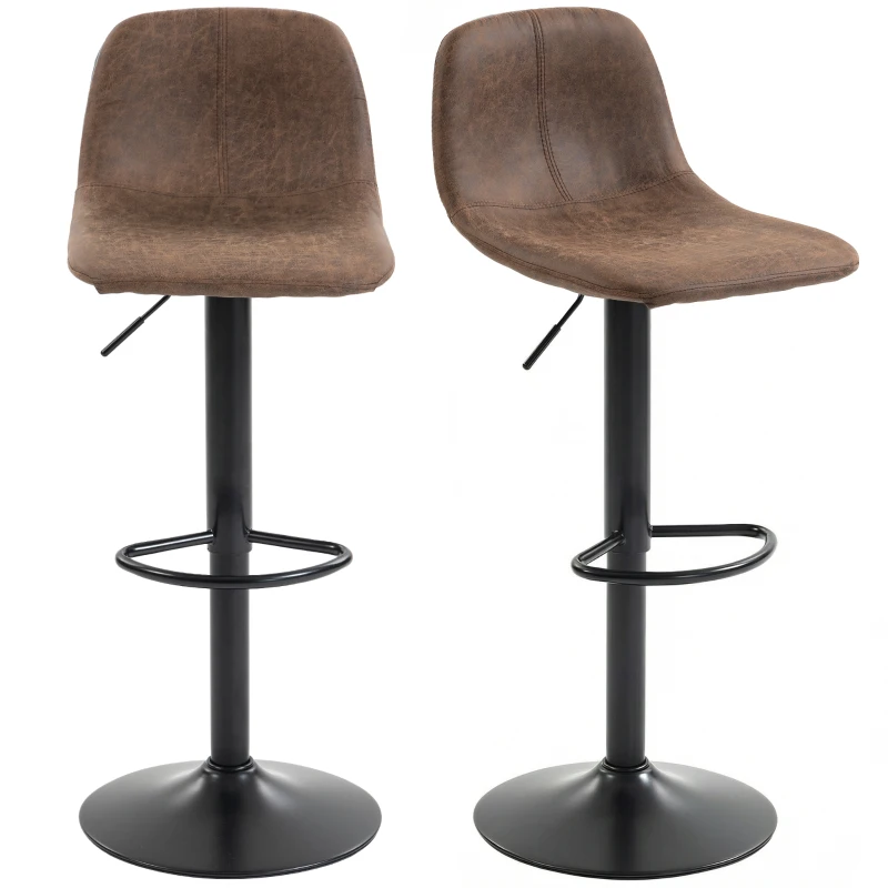 HOMCOM Bar Stools Set of 2, Modern Swivel Barstools with Footrest for Kitchen Island and Dining Room, Brown