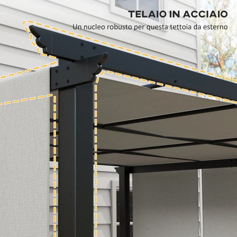 Outsunny Pergola Gazebo 3x3.5 m con 3 Tettucci Regolabili, in Acciaio e Poliestere Anti UV, Grigio Chiaro