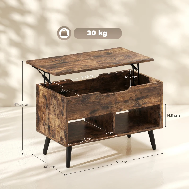 HOMCOM Lift Top Coffee Table with Hidden Storage Living Room Table Metal Legs 75 cm Rustic Brown