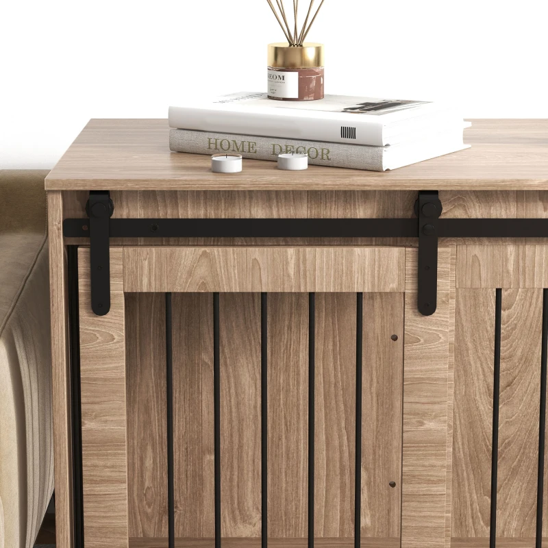 PawHut Hondenbench Groot Hout Ventilatie Rustiek Ontwerp Walnoot Zwart(m-8)