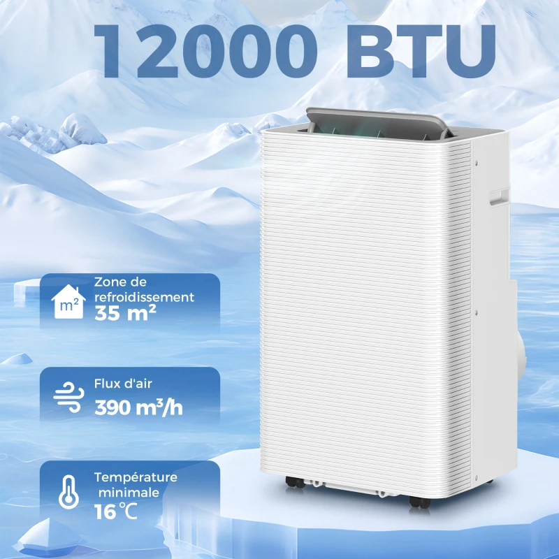 HOMCOM Climatiseur mobile 12000 BTU, climatiseur portable 4 en 1, refroidissement, déshumidificateur, ventilateur, mode nuit