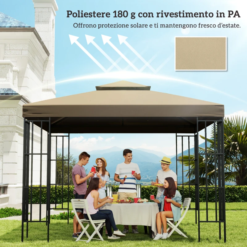 Outsunny Tetto di Ricambio per Gazebo 3x3m a 2 Livelli e Resistente ai Raggi UV, Beige