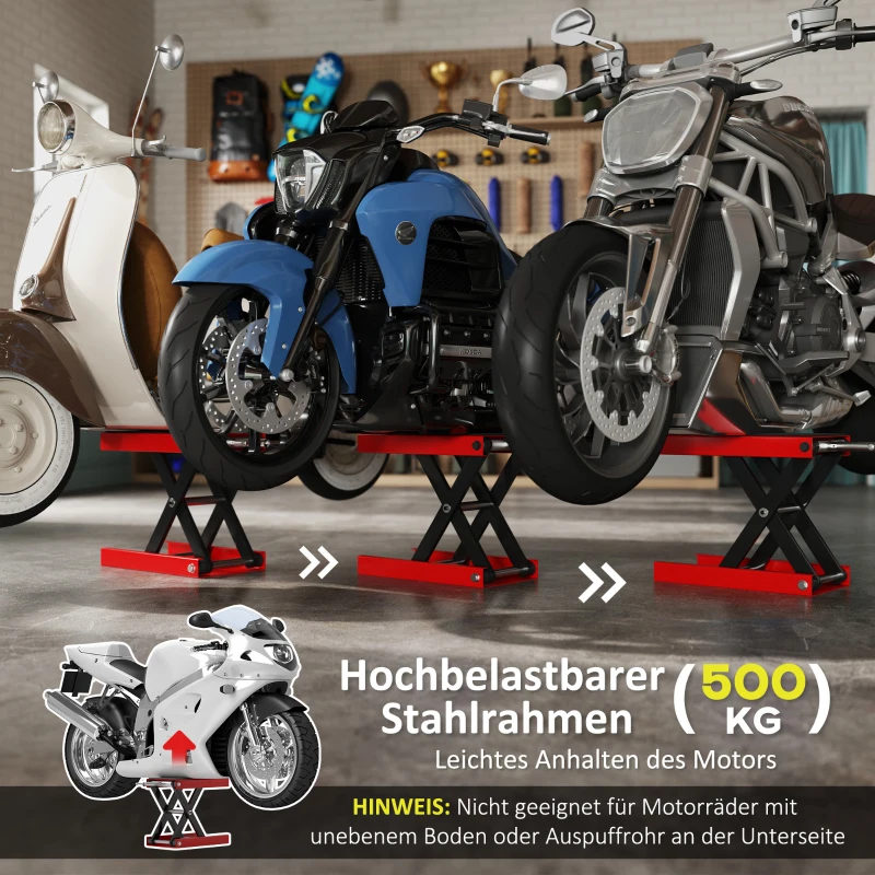 DURHAND Motorradheber 500 kg Belastbar Motorradhebebühne 100-370 mm Höhenverstellbar