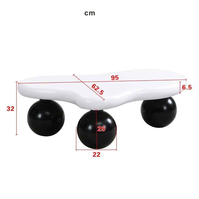 Tavolino da salotto a nuvola con illuminazione LED e gambe tonde, 95x62.5x32 cm, Bianco e Nero