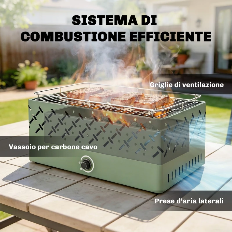 Outsunny Barbecue Portatile a Carbone con Ventilatore Integrato per Esterni, Verde Chiaro