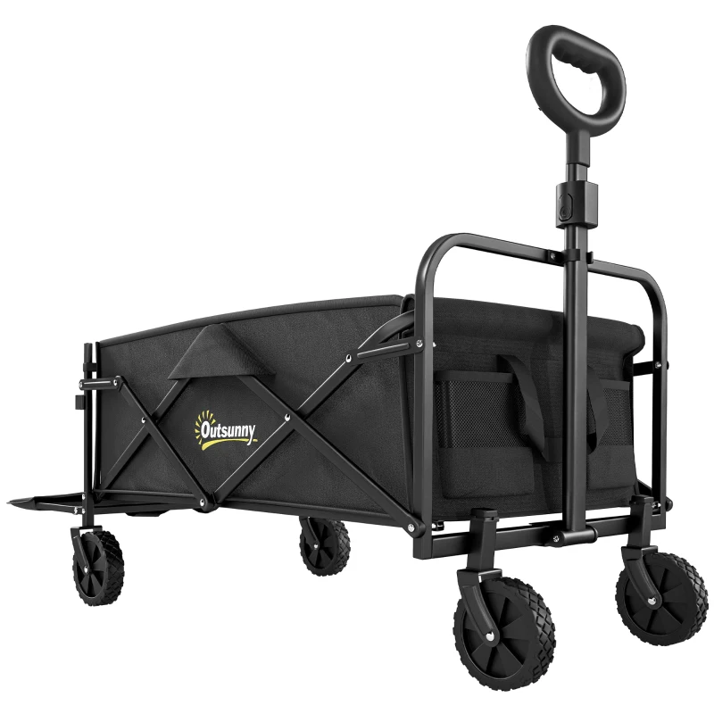 Outsunny Chariot de Jardin 72 L Pliable avec Poignée Réglable, en Acier et Tissu Oxford, 114x46x92 cm, Noir