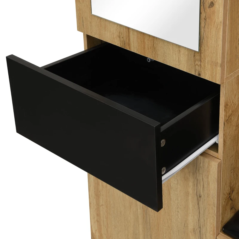 Ensemble vestiaire avec 5 crochets, miroir, meuble à chaussures et placard encastré, 98,5x38x191 cm, Couleur naturelle