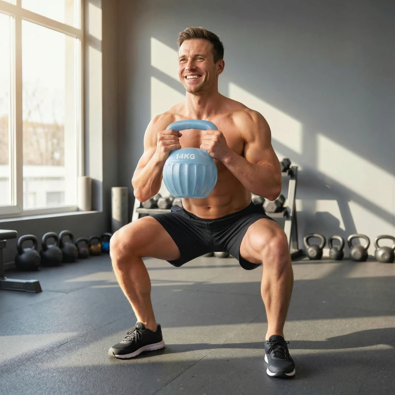 SPORTNOW Kettlebell 14 kg, haltère avec poignée Antidérapante, haltère à boule, musculation, entraînement, pour gym, bleu