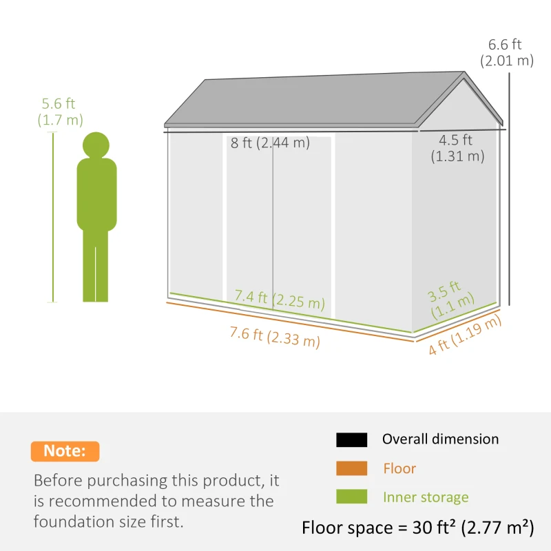 Outsunny Capanno attrezzi 2,77 m² con finestre e porta doppia, Effetto legno