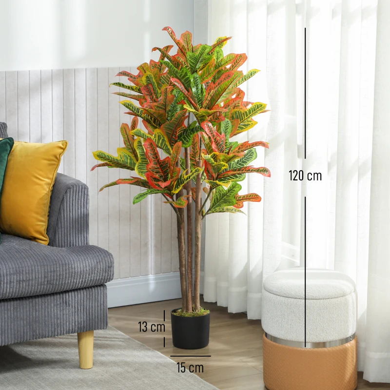 HOMCOM Crotón Artificial 120 cm Planta Artificial Decorativa con Maceta y Hojas para Decoración del Interior Multicolor