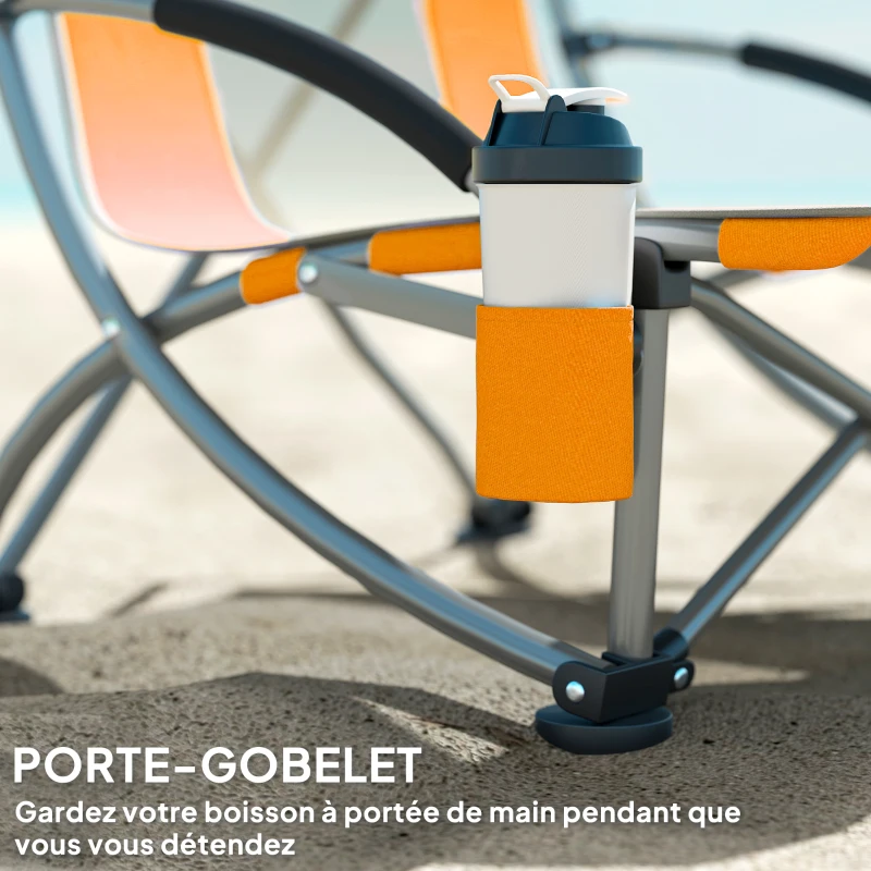 Outsunny Lot de 2 chaises de plage pliable chaises camping pliante légère sac de transport porte-gobelet 70 x 58 x 79 cm orange